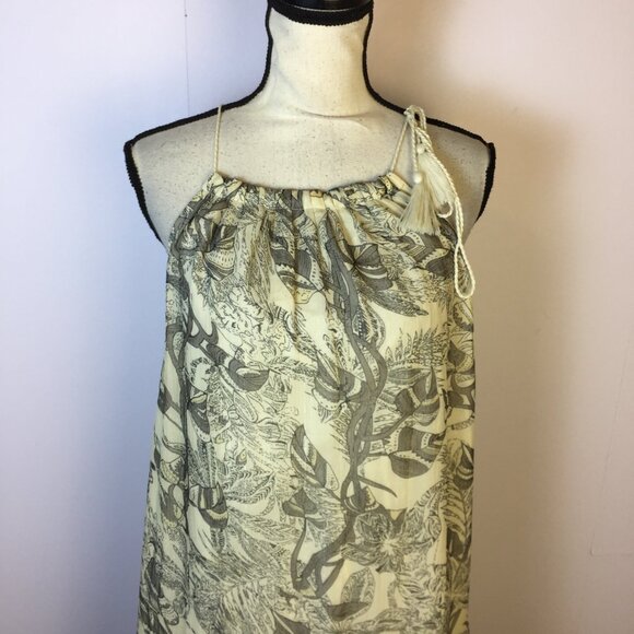 World Market Maxi Halter Dress S/M Womans Beige Metallic Crepe Tie Shoulder Boho - Picture 9 of 14